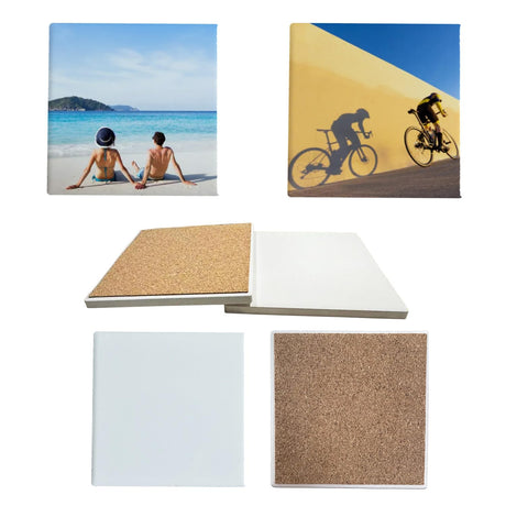 Sublimation Ceramic Coasters Blanks Square Coaster for Drinks, Absorbent Ceramic Stone Coaster Set with Cork Backing Pads, Heat Transfer Cup Coasters for Home Decor （2 PCS） Threenine
