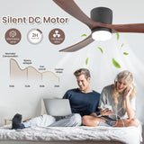GESUM 52" Ceiling Fan With Lights Remote Control, Low Profile Ceiling Fan with 3 Walnut Wood Blades, Reversible,Dimmable, Flush Mount Ceiling Fans for Living Room Kitchen Bedroom(Black+Walnut) GESUM