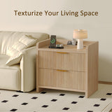 SEPTBOT Fluted Nightstand Set of 2, 23.6" Night Stand with Charging Station,Modern Side Table with 2 Drawers,Bedside Table for Bedroom,Living Room,Natural Oak SEPTBOT