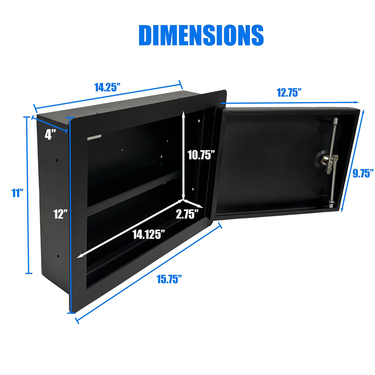 In-Wall Safe with Key Lock – Heavy-Duty Steel Lockable Hidden Wall Compartment for Secure Storage, Wall Safe Box for Jewelry, Cash, and Documents – 15.75-Inch Exterior Width, Black Plugsharge