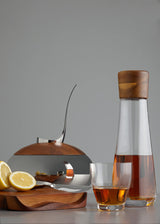 nambe Vie Decanter with Stopper | 12-Inch | Decanter for Whiskey, Wine, Liquor | Made of Glass and Acacia Wood | Contemporary Glass Barware | Dishwasher Safe Nambe