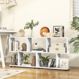 Tangkula 2 Tier Geometric Bookshelf, Freestanding Wood Display Shelf, Home Office Room Divider S Shaped Open Bookcase, Small Bookshelf for Small Spaces, Living Room, Study (White, 1) Tangkula