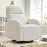 AEMEIOS Swivel Recliner Rocker Nursery, Chenille Nursering Glider Recliner, Manual Swivel Rocking Reclining with Double Pockets for Living Room, Cream White AEMEIOS