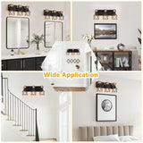 FadimiKoo 3-Light Farmhouse Vanity Light for Bathroom, Wood Bathroom Light Fixtures Over Mirror, Industrial Black Vanity Light with Metal Lampshade for Bedroom Hallway Living Room FadimiKoo