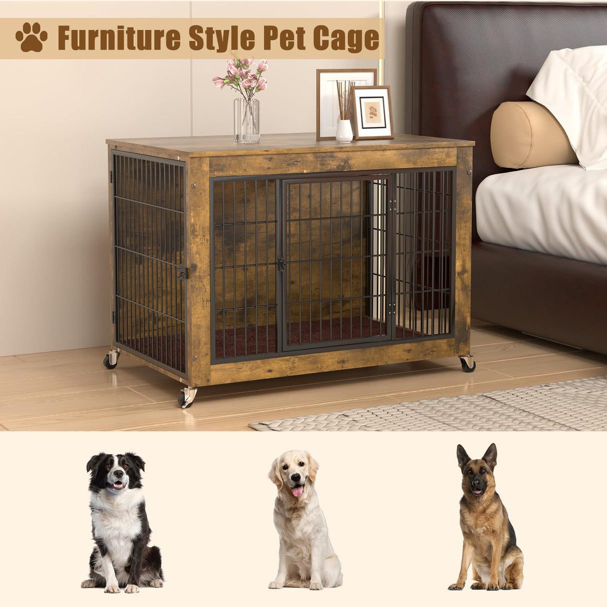 VENDORZ Dog Crate Furniture, 38 Inch Heavy Duty Large Dog Kennel, Brown, Space Saving, Indoor, Large Dog Crate VENDORZ