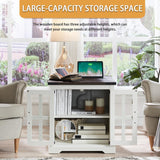 Barnyatoh Farmhouse End Table with Charging Station,24" Large Sofa Side Table with Glass Barn Door, Rustic Wood Nightstand Bedside Table with Adjustable Storage Shelf for Living Room, Bedroom,White Barnyatoh