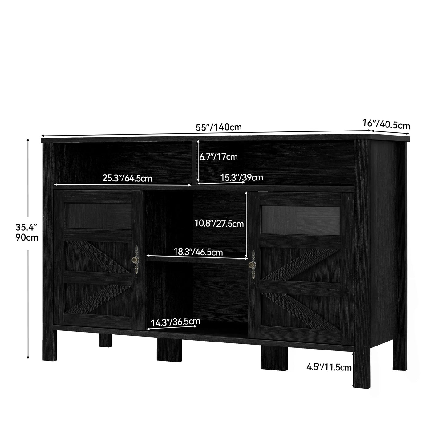 YITAHOME Farmhouse Buffet Cabinet, 55" Large Sideboard Cabinet with Doors & Open Storage, Multipurpose Storage Cabinet for Kitchen & Living Room (Black)