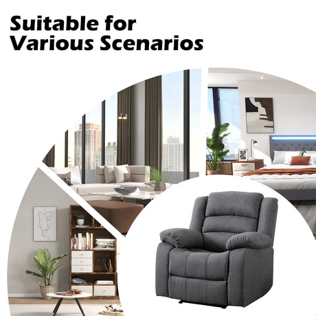 EBELLO Classic Power Recliner Chair, Oversized Electric Reclining Chair with Overstuffed Cushion and Back, Soft Fabric Adults Single Recliner Sofa for Living Room, Set of 2 Grey EBELLO