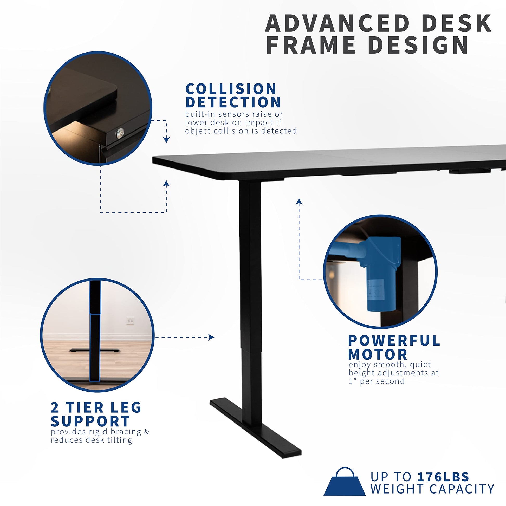 VIVO 60-inch Electric Height Adjustable 60 x 24 inch Stand Up Desk, Black Solid One-Piece Table Top, Black Frame, Home & Office Furniture Sets, B0 - WoodArtSupply