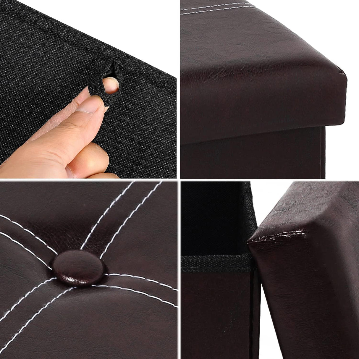 B FSOBEIIALEO Folding Storage Ottoman Cube, Faux Leather Footrest Seat Coffee Table, Brown 11.8"x11.8"x11.8" B FSOBEIIALEO