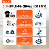 VEVOR 8 in 1 Heat Press with 30 OZ Tumbler Press, Hat Press, 360° Swing Away 12 x 15 inch Heat Press Machine for T-Shirts/Mugs/Hats/Plates, Light Green VEVOR