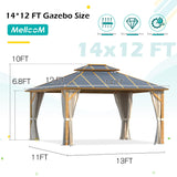 MELLCOM 12x14FT Hardtop Gazebo,Wooden Finish Coated Aluminum Patio Gazebo with Aluminum Composite Double Roof for Patio Lawn and Garden, Curtains and Netting Included MELLCOM