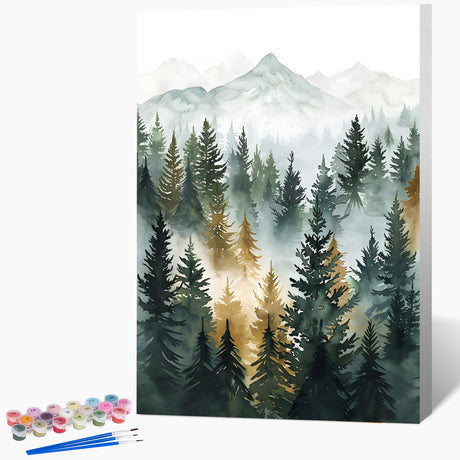 Framed Paint by Numbers Kit for Adults Beginner & Kids Age 8-12, Easy Landscape Adult Paint by Number Kits on Canvas, DIY Acrylic Forest Number Painting for Adults Mountain for Home Decor 8x12 Inch Possoco