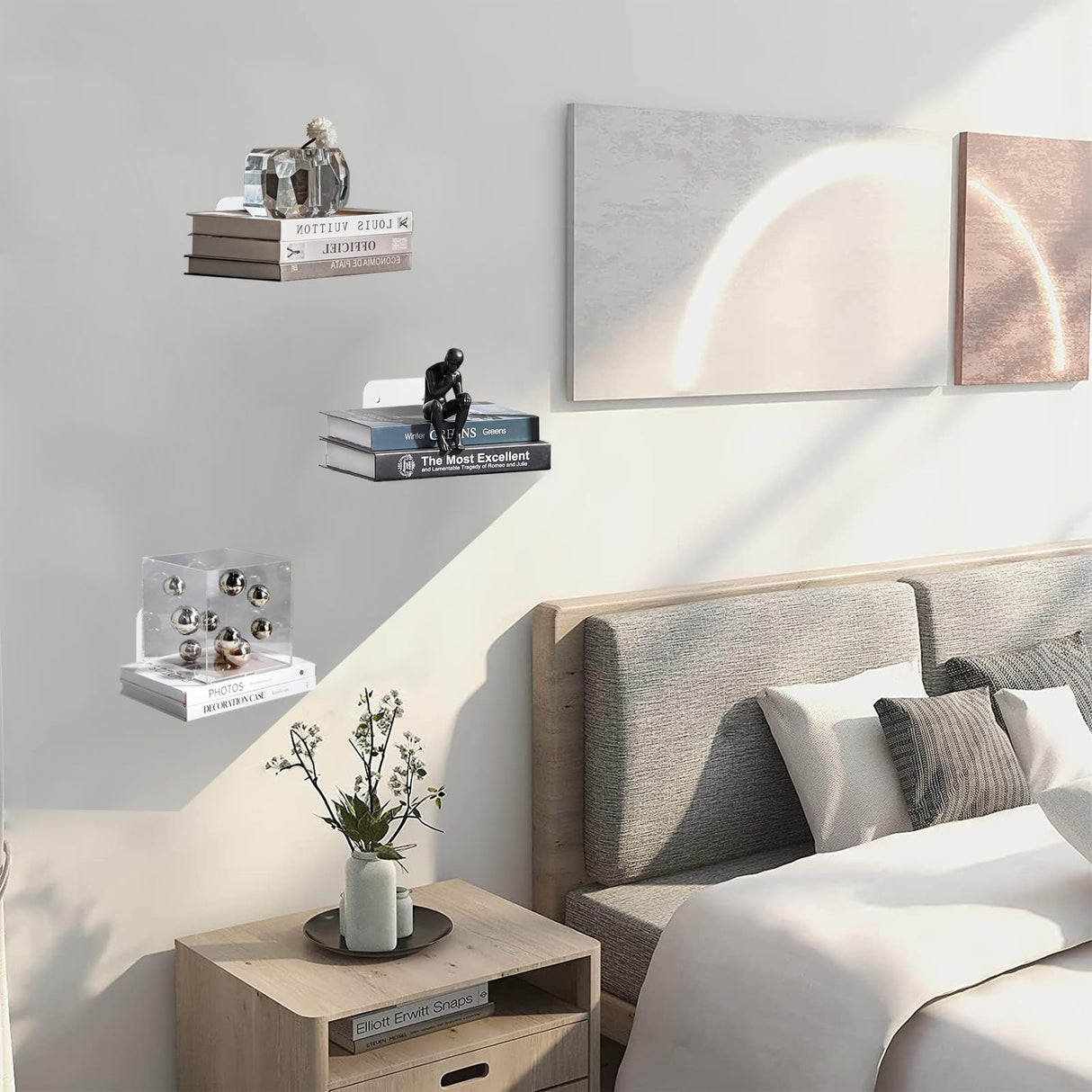 Atsgke Invisible Floating Bookshelf - Modern White Wall Mount Metal Shelves for Room, Bedroom Bookcase, Small Bookshelf with Minimalist Design, Sleek Storage for Books & Decoratives（4PCS） Atsgke