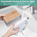 Boperzi Toothbrush and Toothpaste Holder Wood Grain for Bathroom Countertop with Adjustable Dividers, Toothpaste Caddy Organizer Storage Rustic Decor Set Freestanding Anti-Slip for Shower,Family,Kids Boperzi