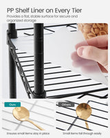 SONGMICS 5-Tier Bathroom Shelf, Storage Rack for Small Space, with 5 PP Shelf Liners, Removable Hook, Extendable Design, Ink Black and Translucent ULGR23BK SONGMICS