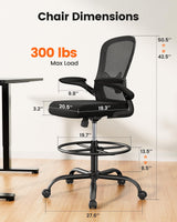 ErGear Drafting Chair, Standing Desk Chair with Flip-Up Armrests, High Desk Chair Adjustable Height, Ergonomic Tall Office Chair with Lumbar Support and Adjustable Footrest Ring ErGear