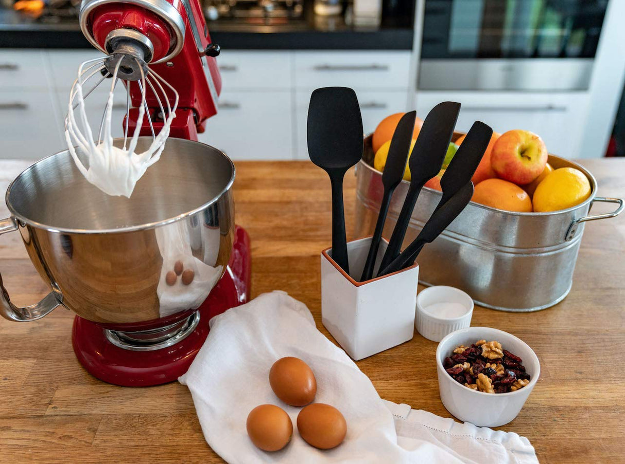 KITCHENLOVE Premium 600°F Heat Resistant 5 Piece Silicone Spatula Set for Baking, Cooking, Mixing - Non-Stick with High Grade S-Iron Steel Core - One Piece Seamless Design - BPA Free (Black) KITCHENLOVE