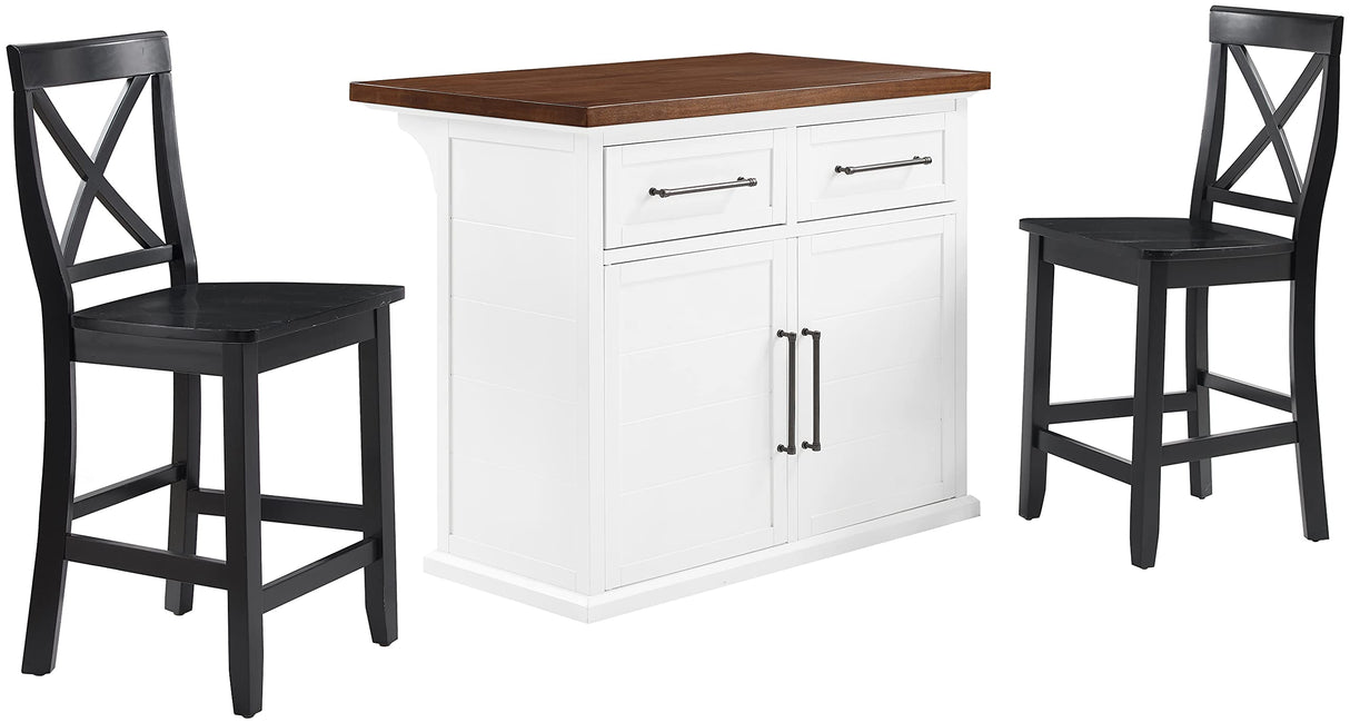 Crosley Furniture Bartlett Kitchen Island with Wood Top and X-Back Stools, White/Black Crosley Furniture