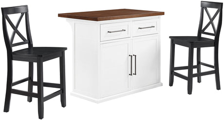 Crosley Furniture Bartlett Kitchen Island with Wood Top and X-Back Stools, White/Black Crosley Furniture