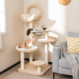 Tangkula Solid Wood Cat Tree, 4-in-1 Building Block Large Cat Tower with Space Capsule Nest, Sisal Scratching Posts, Padded Platform, Hanging Toy, Cat Tree Tower with 4 Transformations for Indoor Cats Tangkula