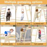 HSSZXFR Indoor Playground for Kids 3-8 Years Old, Jungle Gym Toddler Playset Wooden, Toddler Indoor Play Kids Climbing Gym with Swing, Rope Wall Climber, Pull Tab HSSZXFR