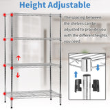 4 Tier Metal Storage Shelves 36" L x 14" W x 54"H Adjustable Wire Shelving Unit 1000LBS Metal Shelves Garage Storage Pantry Shelves Storage Rack Wire Rack Shelf Steel Shelves for Storage, Chrome XXkseh
