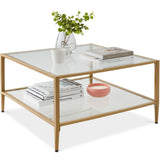 Best Choice Products 32” Square Glass Coffee Table, Large 2-Tier Accent Furniture for Living Room, Bedroom w/Metal Frame, Glass Shelves - Gold Best Choice Products