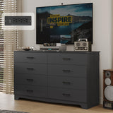 Hasuit 8 Drawer Dresser for Bedroom, Large Chest of Drawers with Charging Station, 55.1'' Wide Storage Clothes Closet Organizer, Long Dresser TV Stand for Living Room, Black Hasuit