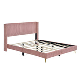 Harper & Bright Designs Pink Corduroy Queen Platform Bed Frame with Headboard and Strong Wooden Slats, Non-Slip and Noise-Free, Upholstered Queen Size Bed Frame for Bedroom, No Box Spring Needed Harper & Bright Designs