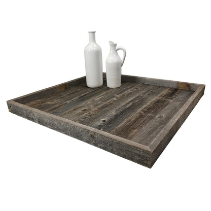 Barnwood USA Extra Large Ottoman Tray with Anti Scratch Felt Pad - Rustic Reclaimed Wood Square Ottoman Trays - Perfect for Ottomans, Coffee Tables, and Office Desks - 24"x24" - Natural Weathered Gray