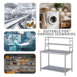 JFHID Stainless Steel Table with Overshelves 48"x24" with 2 Adjustable Tier Shelves Commercial Kitchen Prep Table Countertop Metal Work Table Workbench for Garage Home Restaurant Warehouse JFHID