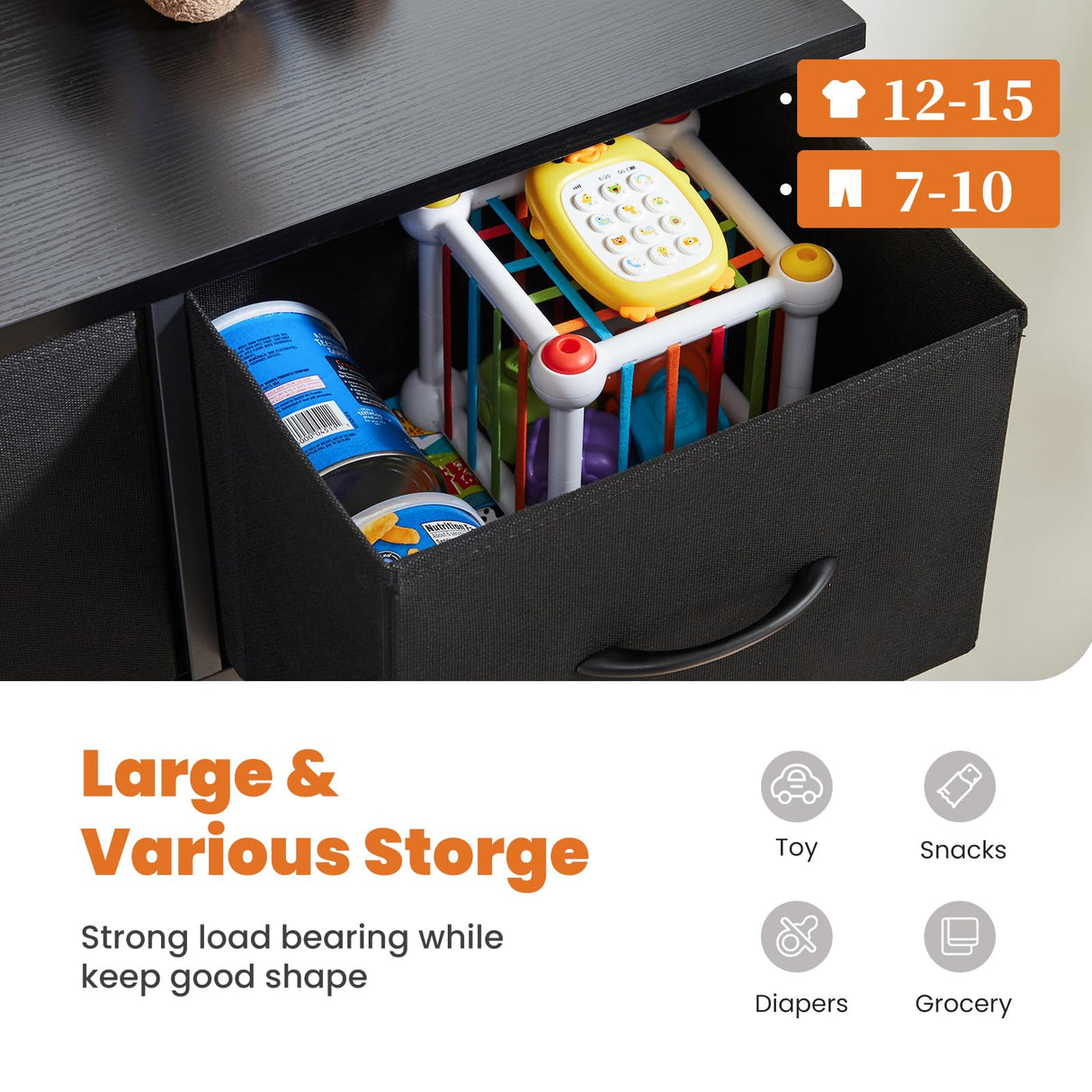 Sweetcrispy Dresser for Bedroom, Tall Chest Organizer Units, 9 Fabric Drawers for Clothing, Closet, Storage Tower with Cabinet, Metal Frame, Wooden Top, Lightweight Nursery Furniture, Black Sweetcrispy