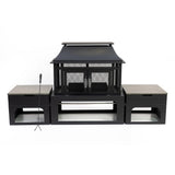 Deko Living 70 Inch Rectangular Outdoor Fireplace - Steel Woodburning Fireplace with Side Tables - Fire Place with Integrated Log Storage and Log Poker - Durable Fireplace for Patio Backyard Deko Living