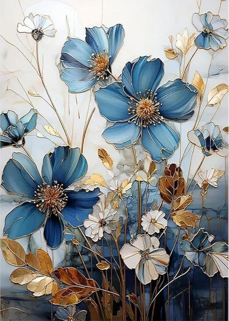 EIBEILI Diamond Painting Kits for Adults DIY 5D Diamond Art Paint with Round Diamonds Full Dril Gem Art Blue Flowers Painting Kit for Home Wall Decor Gifts 12x16inch EIBEILI