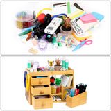 Elsjoy Bamboo Makeup Organizer with 3 Drawers & 12-Grid Lipstick Holder, Desk Bamboo Vanity Jewelry Organizer, Countertop Cosmetic Storage Box Stand with Hooks for Hanging Jewelry Elsjoy