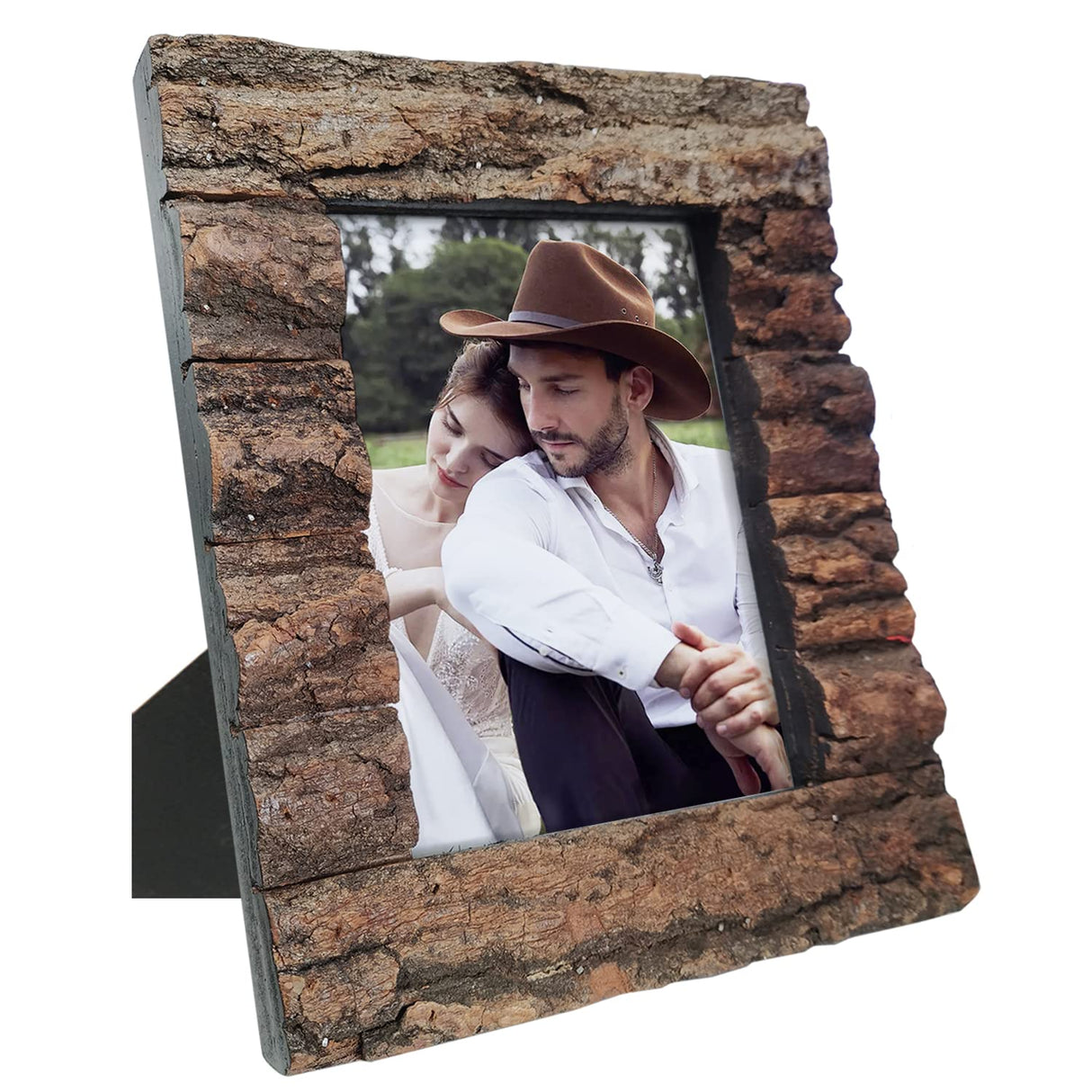 IKEREE 5x7 Rustic Farmhouse Distressed Picture Frame Made of Solid Wood and Real Bark for Table Top Display and Wall Mounting… IKEREE