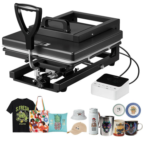 VEVOR Heat Press Machine, 15 x 15 inch, 8-in-1 Multifunction, Heat Up Fast and Even, All-New Patented Design, Easy to Control, Sublimation Press Machine for T-Shirts/Mugs/Tumblers/Caps/Plates, Black VEVOR