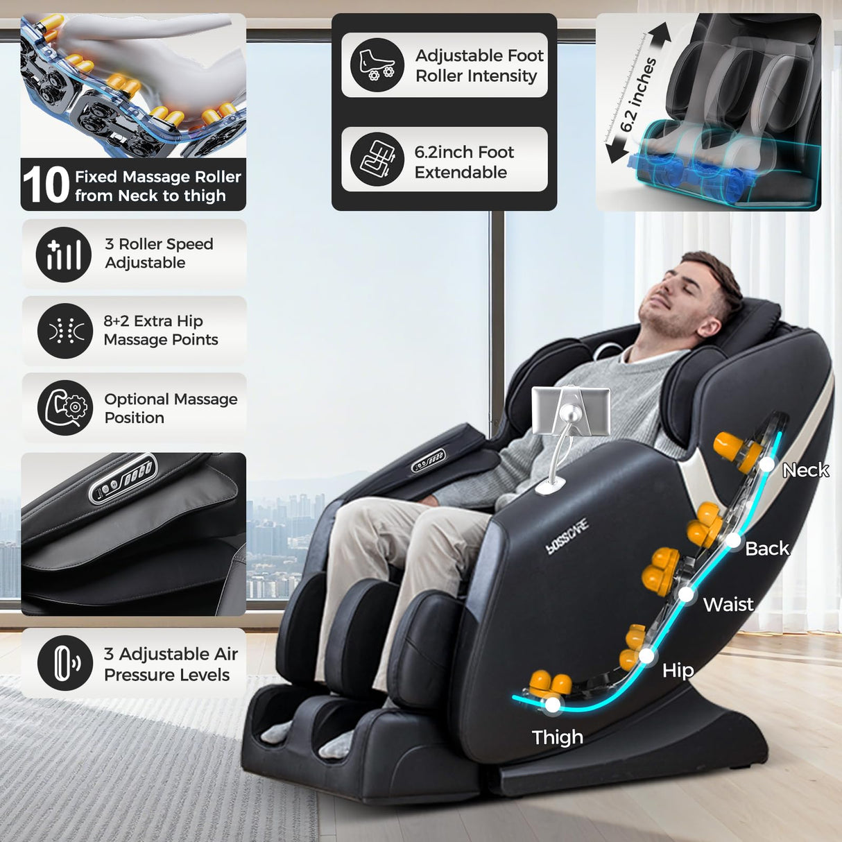 BOSSCARE 2025 Massage Chair Full Body, AI APP Control Shiatsu Zero Gravity Massage Chair with Foot Roller, Back Calf Heated, Bluetooth Speaker, Relaxing Massaging Recliner for Friend Family BOSSCARE