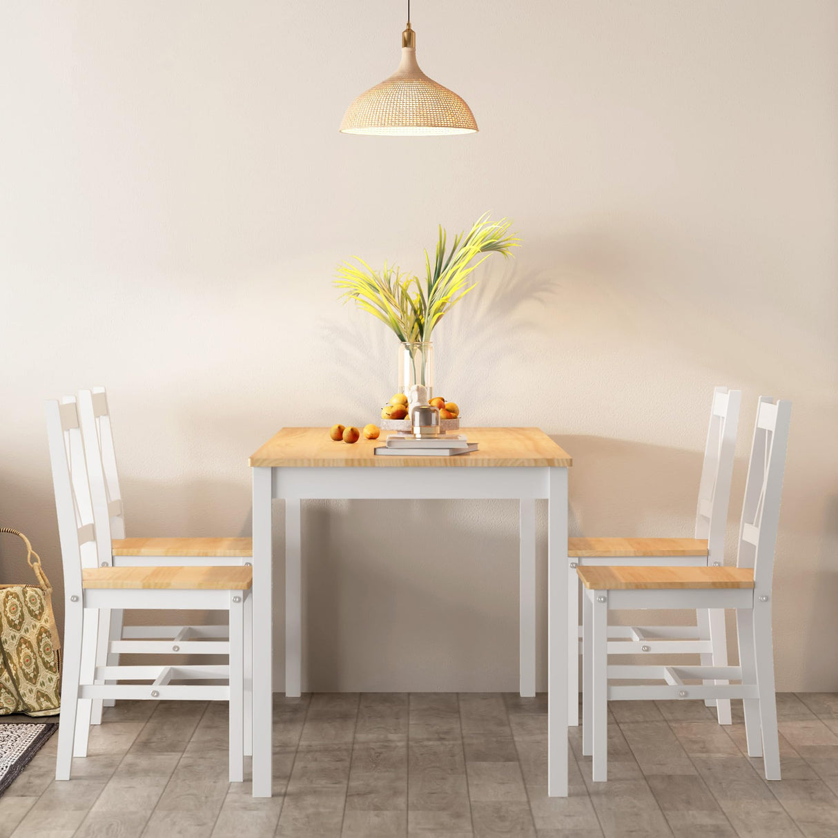 SogesPower Dining Table Set for 4, 5-Piece Wood Kitchen Dining Table Set with 4 Chairs for Kitchen Dining Room Restaurant Small Space, 47" White&Oak SogesPower