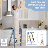 CONKKA Foldable Toddler Kitchen Step Stool with Hook, Pre-Assembled Wooden Folding Montessori Learning Helper for Kids, Toddlers Standing Tower with 3 Adjustable Height Stepping for Counter Sink-Gray CONKKA
