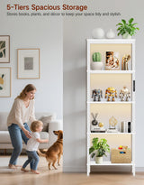 OUTONLIFE 5 Tier Bookshelf with LED Light, Dimmable Bookcase with Touch & Remote Control, 3 Color Temperatures, Tall Modern Display Standing Shelf for Living Room, Bedroom, Home Office (White) OUTONLIFE