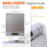 Barlunbee Gram Scale,Capacity 500g Accuracy 0.01g Mini Food Scales Digital Weight Grams and Oz,Small Kitchen High Precision for Espresso,Baking,Jewelry,Soap Making,Silver Barlunbee