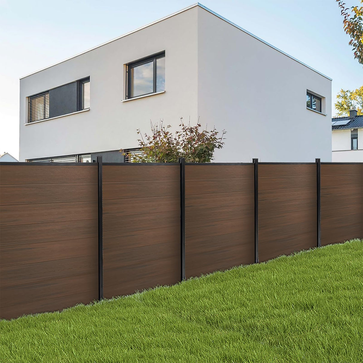 6 Ft×6 Ft Garden Privacy Fence, Outdoor Wood Plastic Composite Fence Panel, Waterproof Screen No Dig Adjustable Weatherproof, Complete Kit Without Post, Brown treslam