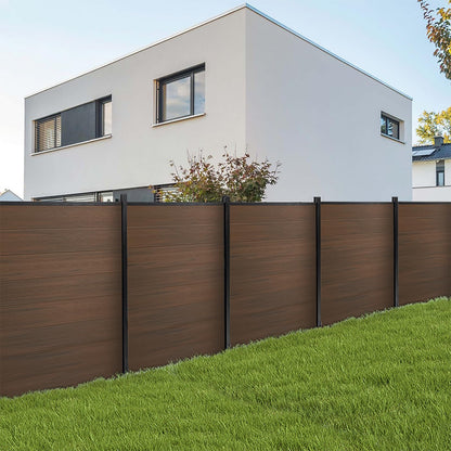 6 Ft×6 Ft Garden Privacy Fence, Outdoor Wood Plastic Composite Fence Panel, Waterproof Screen No Dig Adjustable Weatherproof, Complete Kit Without Post, Brown