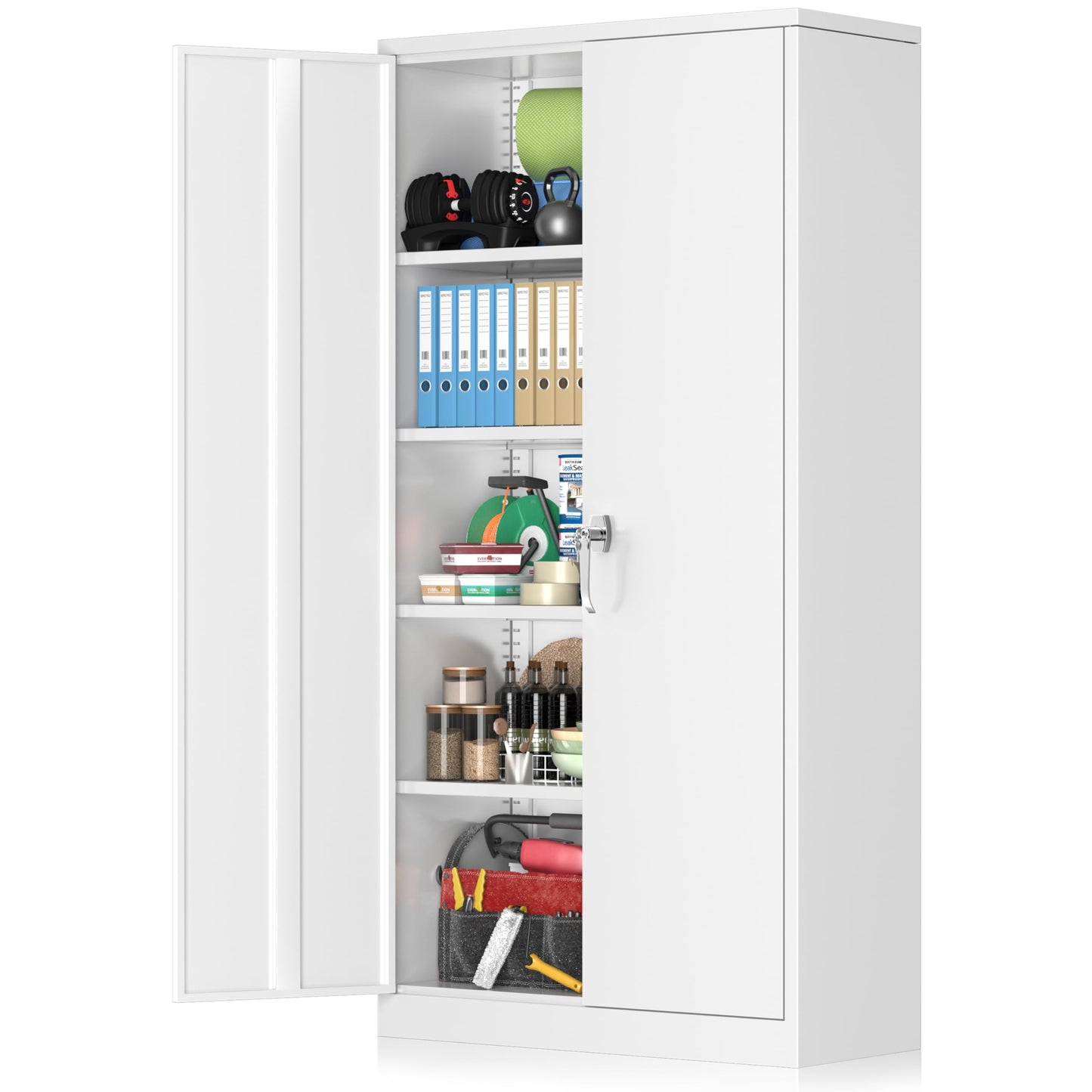 INTERGREAT Garage Storage Cabinets with Doors and Shelves,72" White Steel Tool Locking Cabinet, Metal Storage Cabinet for Home Office, Warehouse, School