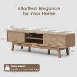 Buytime 59" Mid Century Modern Wood TV Console, Boho TV Stand for 55/60/65 Inch TV, Low Profile Media Console with Fluted Sliding Doors, Modern Entertainment Center for Living Room (Fluted Oak, 59") Buytime