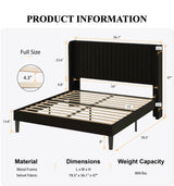 SHA CERLIN Full Size Velvet Bed Frame with Vertical Channel Tufted Wingback Headboard, Upholstered Platform Bed with Wood Slats, No Box Spring Needed, Easy Assembly, Black SHA CERLIN