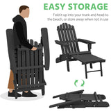 Yaheetech Folding Adirondack Chair Set of 2 with Retractable Ottoman 300lb Solid Wood Garden Chair, Fire Pit Lounge Chairs Weather Resistant Furniture for Garden/Yard/Patio/Lawn, Black Yaheetech