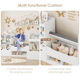 FOTOSOK 72” Kids Bookshelf with Reading Nook, Large Toy Storage Organizer with Seat Cushion and 3 Movable Drawers, Kids Reading Nook Toy Organizers and Storage with Bench for Living Room, White FOTOSOK